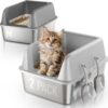 Fusblom 2 Pack Stainless Steel Cat Litter Box Medium, Metal Kitty Litter Box with High Sides, Easy to Clean, No Stains, Odor-Free for Kittens/Multi-Cats