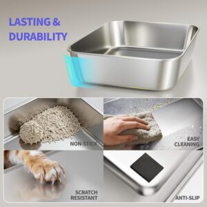 Alternative view of Fusblom 2 Pack Stainless Steel Cat Litter Box Medium, Metal Kitty Litter Box with High Sides, Easy to Clean, No Stains, Odor-Free for Kittens/Multi-Cats