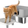 PawHut Stainless Steel Litter Box, Extra Large High Sided Cat Litter Box with Scoop, Pedal, Anti-Urine Leakage, Non-Sticky and Easy Cleaning, Gray