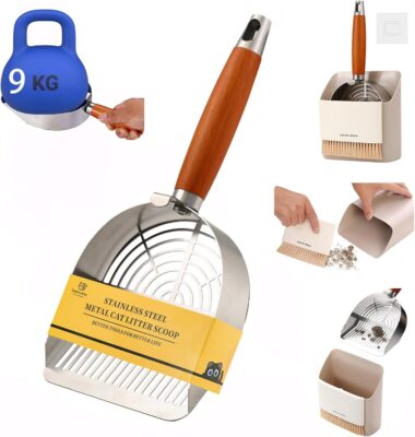 TabifurKitc Custom Extra Thick Cat Litter Scoop Set with Holder and Broom – Heavy Duty Multi-Functional Metal Litter Scooper for Fast and Easy Litter Cleaning